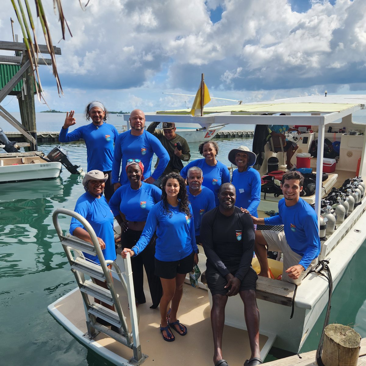 Trip participants on a boat